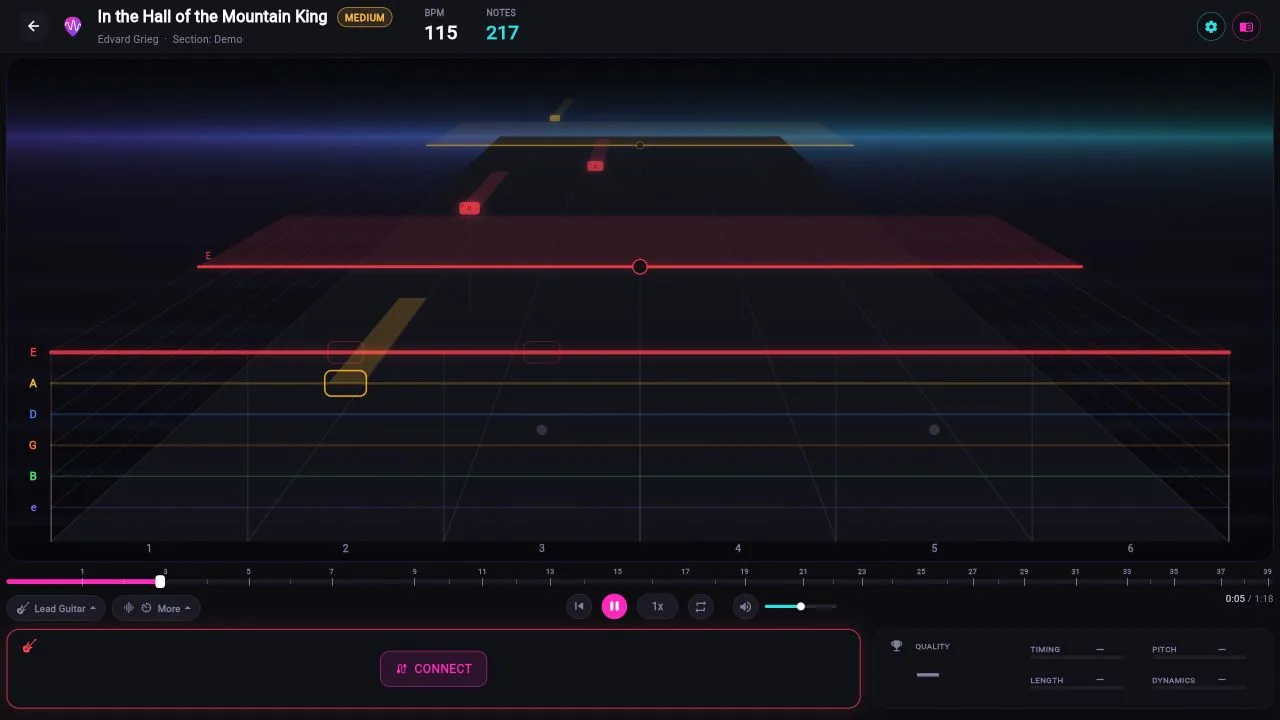 Soundlane — the note highway while a built-in song plays