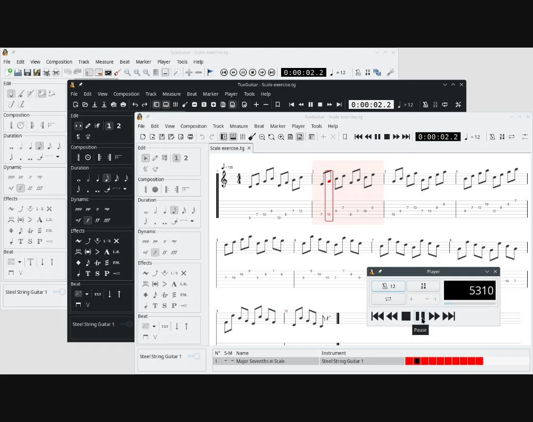 TuxGuitar — notation, tab and the playback panel