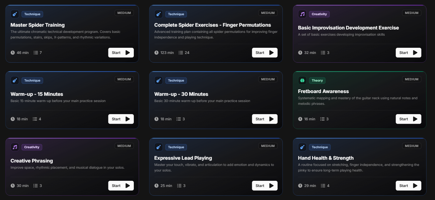 Practice plans library with custom and template routines