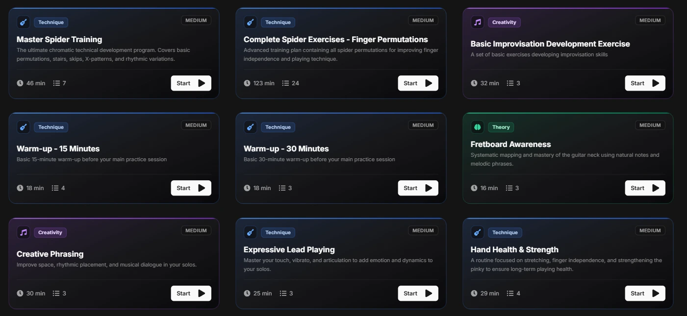 Practice plans library with custom and template routines