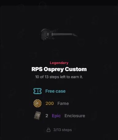 The reward at the end of Guitar Fundamentals: the RPS Osprey Custom guitar, a free case, 200 Fame and two Epic parts