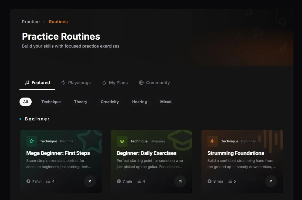 Ready-made guitar practice routines in Riff Quest